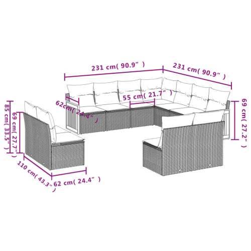 Vrtna garnitura - 11-dijelni set vrtnih sofa od poliratana s jastucima crni - Crna Bez stola 1 Cijena