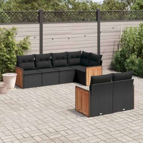 Vrtna garnitura - 7-dijelni set vrtnih sofa od poliratana s jastucima crni - Crna 1 Cijena
