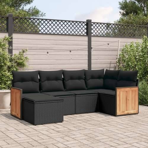 Vrtna garnitura - 6-dijelni set vrtnih sofa s jastucima crni od poliratana - Crna Bez stola 1 Cijena