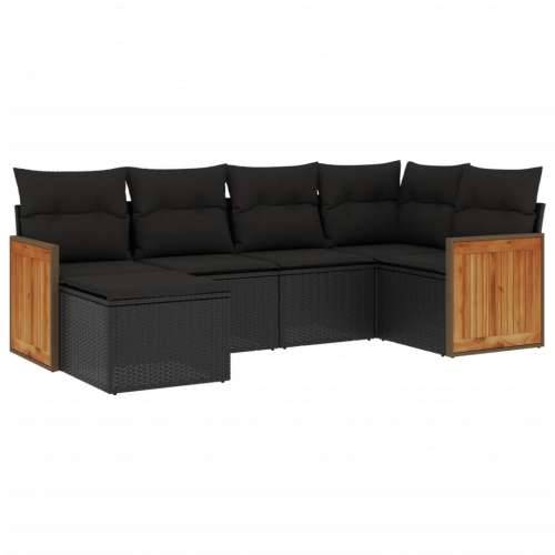 Vrtna garnitura - 6-dijelni set vrtnih sofa s jastucima crni od poliratana - Crna Bez stola 1 Cijena