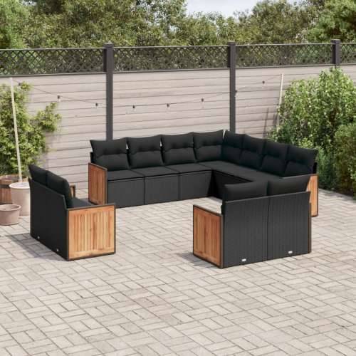 Vrtna garnitura - 11-dijelni set vrtnih sofa od poliratana s jastucima crni - Crna Bez stola 1 Cijena