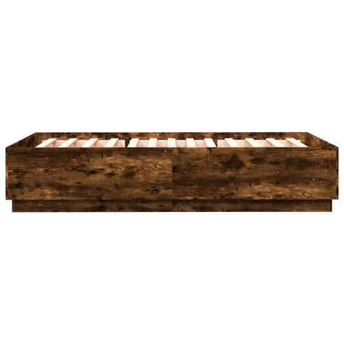 Okvir kreveta s LED svjetlima boja hrasta 160 x 200 cm drveni - Dimljeni hrast 160 x 200 cm Cijena