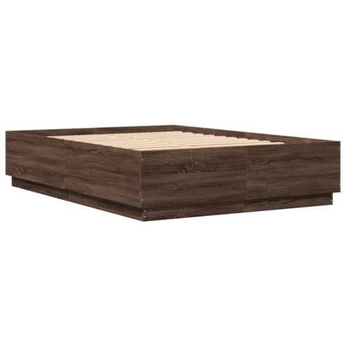 Okvir za krevet s LED svjetlima boja hrasta 160 x 200 cm drveni - Smeđi hrast 160 x 200 cm Cijena