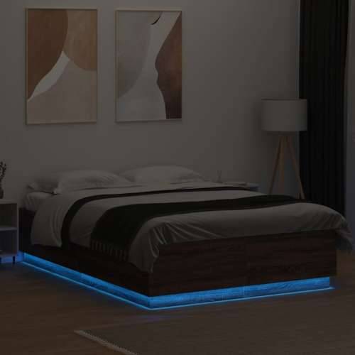 Okvir za krevet s LED svjetlima boja hrasta 160 x 200 cm drveni - Smeđi hrast 160 x 200 cm Cijena