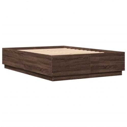 Okvir za krevet s LED svjetlima boja hrasta 160 x 200 cm drveni - Smeđi hrast 160 x 200 cm Cijena