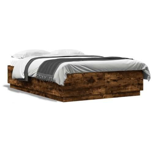 Okvir kreveta s LED svjetlima boja hrasta 150 x 200 cm drveni - Dimljeni hrast 150 x 200 cm Cijena