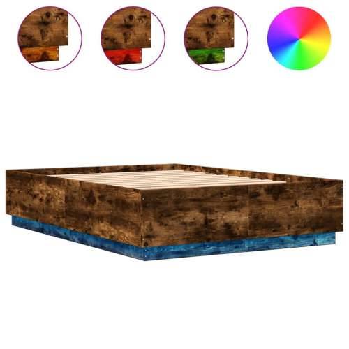 Okvir kreveta s LED svjetlima boja hrasta 150 x 200 cm drveni - Dimljeni hrast 150 x 200 cm Cijena