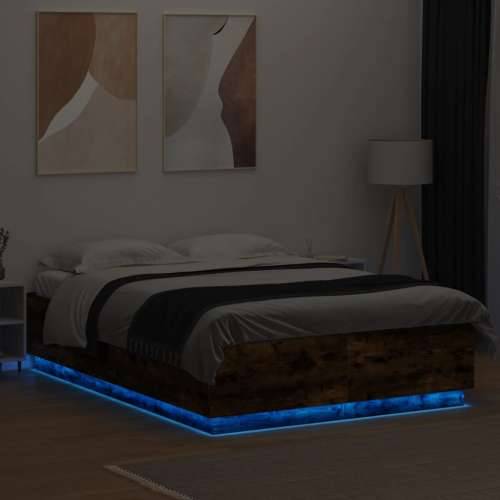 Okvir kreveta s LED svjetlima boja hrasta 150 x 200 cm drveni - Dimljeni hrast 150 x 200 cm Cijena