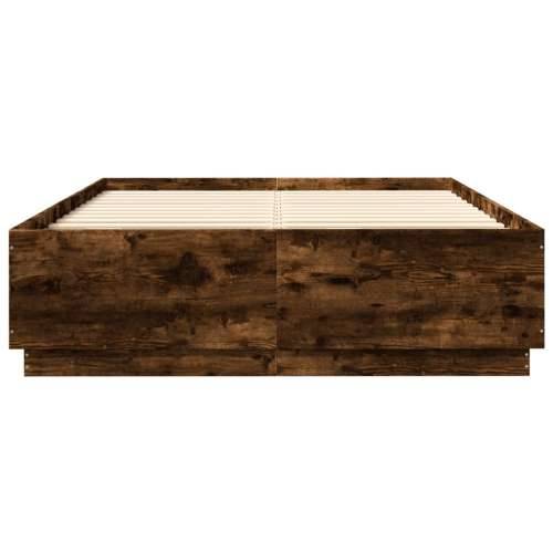 Okvir kreveta s LED svjetlima boja hrasta 150 x 200 cm drveni - Dimljeni hrast 150 x 200 cm Cijena