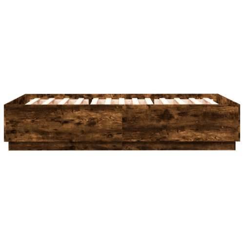 Okvir kreveta s LED svjetlima boja hrasta 150 x 200 cm drveni - Dimljeni hrast 150 x 200 cm Cijena