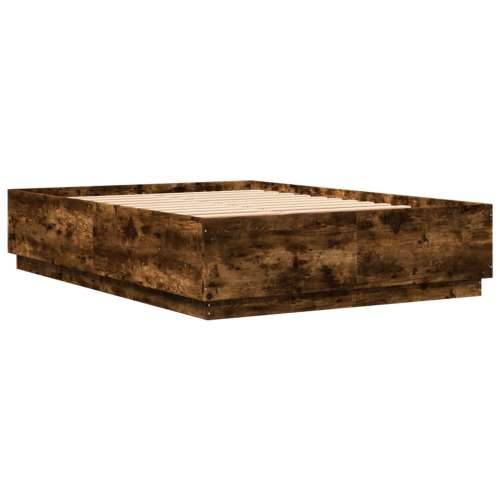 Okvir kreveta s LED svjetlima boja hrasta 140 x 200 cm drveni - Dimljeni hrast 140 x 200 cm Cijena
