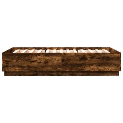 Okvir kreveta s LED svjetlima boja hrasta 140 x 200 cm drveni - Dimljeni hrast 140 x 200 cm Cijena