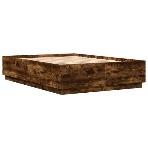 Okvir kreveta s LED svjetlima boja hrasta 140 x 200 cm drveni - Dimljeni hrast 140 x 200 cm Cijena