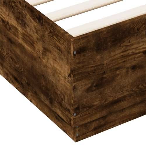 Okvir kreveta s LED svjetlima boja hrasta 140 x 200 cm drveni - Dimljeni hrast 140 x 200 cm Cijena