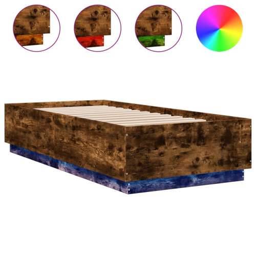 Okvir za krevet s LED svjetlima boja hrasta 100 x 200 cm drveni - Dimljeni hrast 100 x 200 cm Cijena