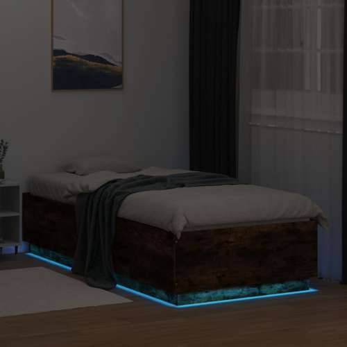 Okvir za krevet s LED svjetlima boja hrasta 100 x 200 cm drveni - Dimljeni hrast 100 x 200 cm Cijena