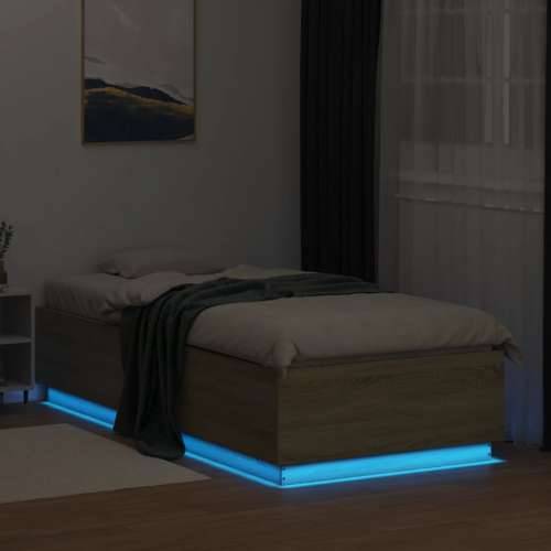 Okvir za krevet s LED svjetlima boja hrasta 90 x 200 cm drveni - sonoma hrast 90 x 200 cm Cijena