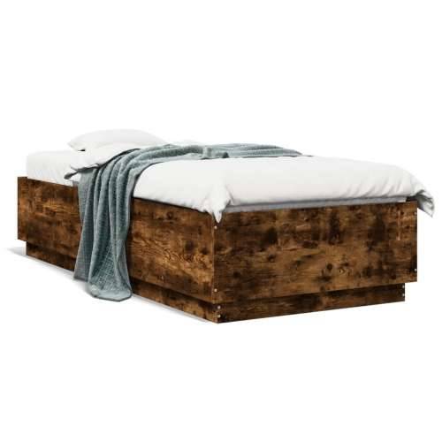 Okvir za krevet s LED svjetlima boja hrasta 90 x 200 cm drveni - Dimljeni hrast 90 x 200 cm Cijena