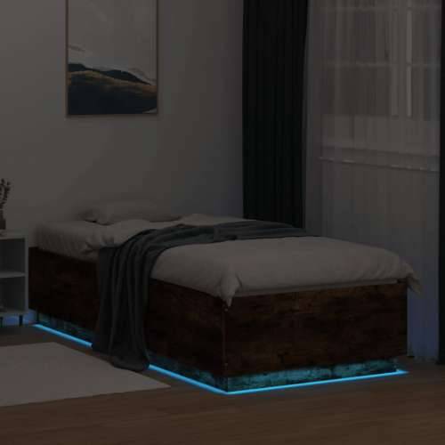 Okvir za krevet s LED svjetlima boja hrasta 90 x 200 cm drveni - Dimljeni hrast 90 x 200 cm Cijena