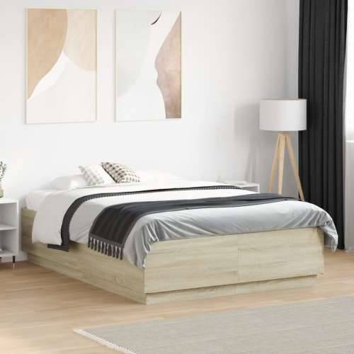 Okvir za krevet s LED svjetlima boja hrasta 140 x 190 cm drveni - sonoma hrast 140 x 190 cm Cijena