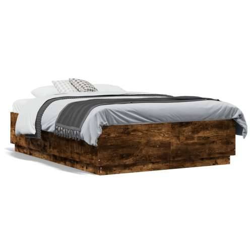 Okvir za krevet s LED svjetlima boja hrasta 140 x 190 cm drveni - Dimljeni hrast 140 x 190 cm Cijena