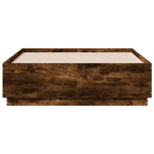 Okvir za krevet s LED svjetlima boja hrasta 140 x 190 cm drveni - Dimljeni hrast 140 x 190 cm Cijena