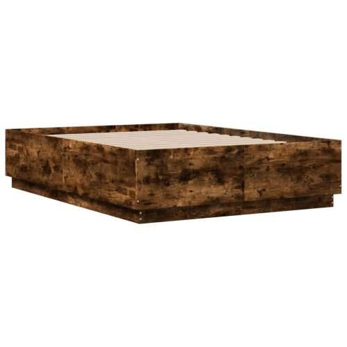 Okvir za krevet s LED svjetlima boja hrasta 140 x 190 cm drveni - Dimljeni hrast 140 x 190 cm Cijena