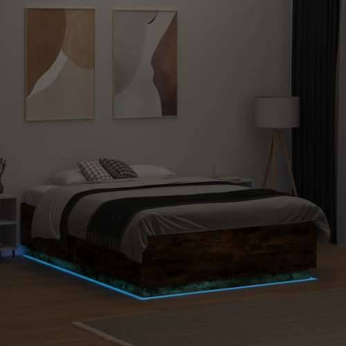 Okvir za krevet s LED svjetlima boja hrasta 120 x 190 cm drveni - Dimljeni hrast 120 x 190 cm Cijena