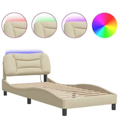 Okvir kreveta s LED svjetlima krem 90 x 190 cm od tkanine - Krema 90 x 190 cm Cijena
