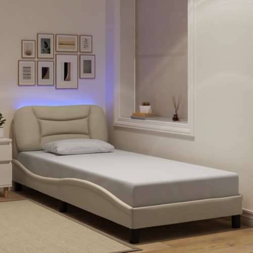 Okvir kreveta s LED svjetlima krem 90 x 190 cm od tkanine - Krema 90 x 190 cm Cijena