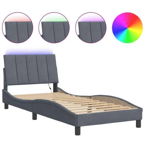 Okvir kreveta s LED svjetlima tamnosivi 90 x 190 cm baršunasti - Tamno siva 90 x 190 cm Cijena