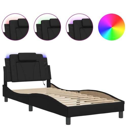 Okvir kreveta s LED svjetlima crni 90 x 190 cm od umjetne kože - Crna 90 x 190 cm Cijena
