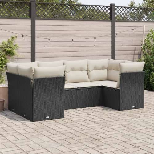 Vrtna garnitura - 6-dijelni set vrtnih sofa s jastucima crni od poliratana - Crna i krem 6 Cijena