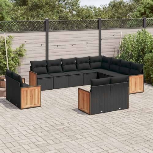 Vrtna garnitura - 12-dijelni set vrtnih sofa od poliratana s jastucima crni - Crna Bez stola 1 Cijena