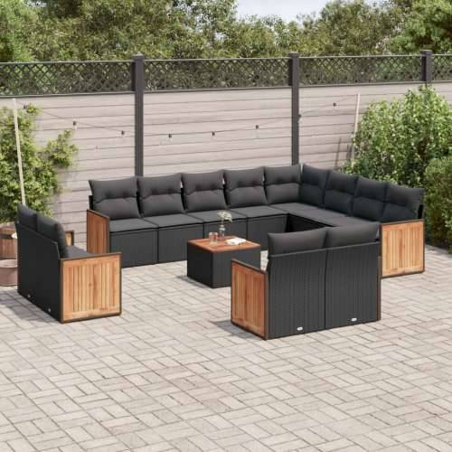 Vrtna garnitura - 13-dijelni set vrtnih sofa s jastucima poliratan crni - Crna Sa stolom 1 Cijena
