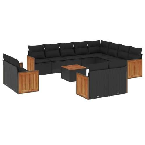 Vrtna garnitura - 13-dijelni set vrtnih sofa s jastucima poliratan crni - Crna Sa stolom 1 Cijena