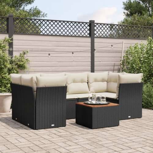 Vrtna garnitura - 7-dijelni set vrtnih sofa od poliratana s jastucima crni - Crna 1 Cijena