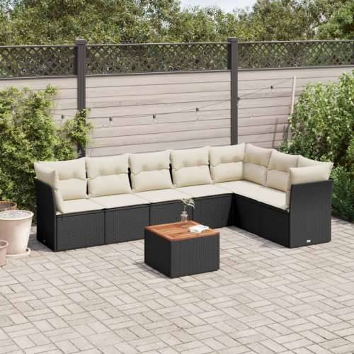 Vrtna garnitura - 8-dijelni set vrtnih sofa od poliratana s jastucima crni - Crna i krem 1 Cijena