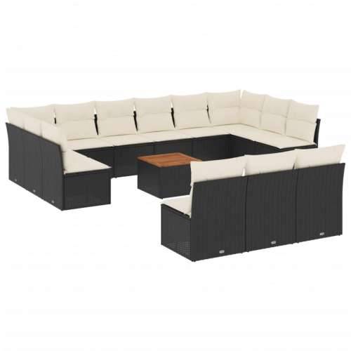 Vrtna garnitura - 14-dijelni set vrtnih sofa s jastucima poliratan crni - Crna i krem 1 Cijena