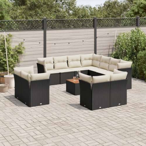 Vrtna garnitura - 12-dijelni set vrtnih sofa od poliratana s jastucima crni - Crna i krem 1 Cijena