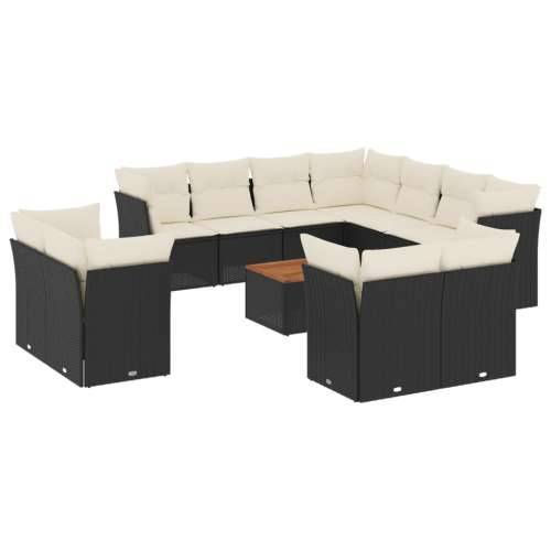 Vrtna garnitura - 12-dijelni set vrtnih sofa od poliratana s jastucima crni - Crna i krem 1 Cijena