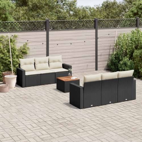 Vrtna garnitura - 7-dijelni set vrtnih sofa od poliratana s jastucima crni - Crna i krem 1 Cijena