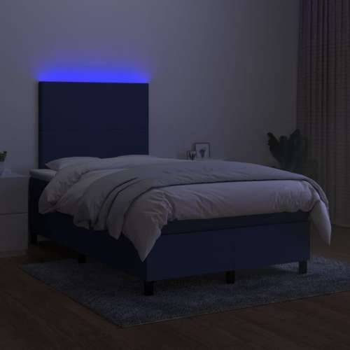 Krevet s oprugama i madracem LED plavi 120 x 190 cm od tkanine - Plava 120 x 190 cm Gladak dizajn Cijena