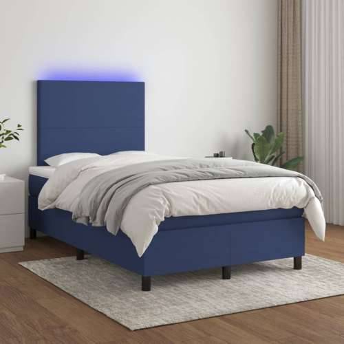 Krevet s oprugama i madracem LED plavi 120 x 190 cm od tkanine - Plava 120 x 190 cm Gladak dizajn Cijena