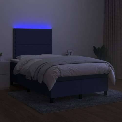 Krevet s oprugama i madracem LED plavi 120 x 190 cm od tkanine - Plava 120 x 190 cm Obično s čavlima Cijena