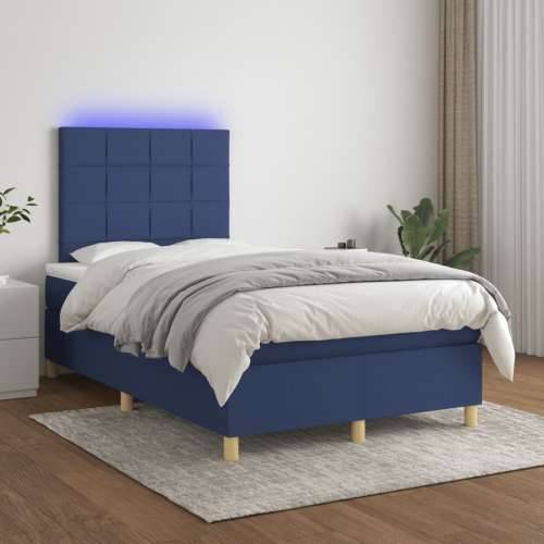 Krevet s oprugama i madracem LED plavi 120 x 190 cm od tkanine - Plava 120 x 190 cm Blok s kvadratima Cijena