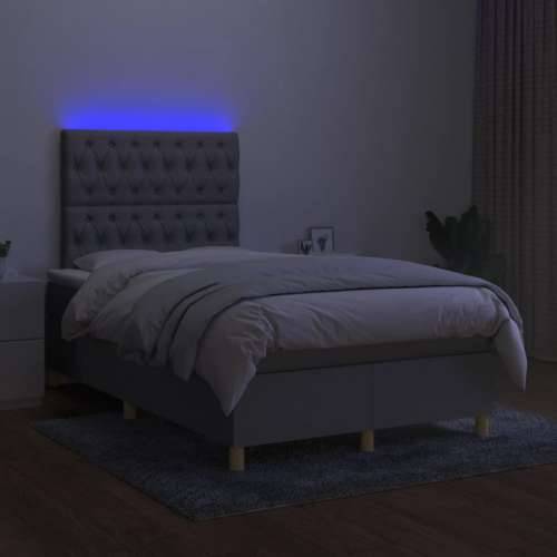 Krevet s oprugama i madracem LED svjetlosivi 120x190 cm tkanina - Svjetlosiva 120 x 190 cm Dizajn s gumbima Cijena