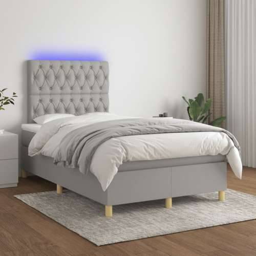 Krevet s oprugama i madracem LED svjetlosivi 120x190 cm tkanina - Svjetlosiva 120 x 190 cm Dizajn s gumbima Cijena