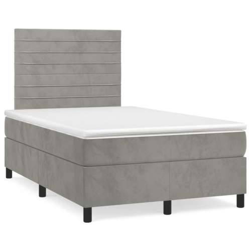 Krevet box spring s madracem LED svjetlosivi 120x190 cm tkanina - Svjetlosiva 120 x 190 cm vodoravne pruge Cijena