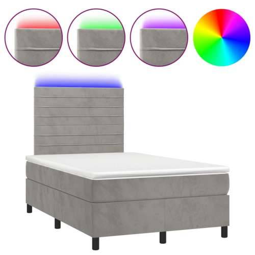 Krevet box spring s madracem LED svjetlosivi 120x190 cm tkanina - Svjetlosiva 120 x 190 cm vodoravne pruge Cijena